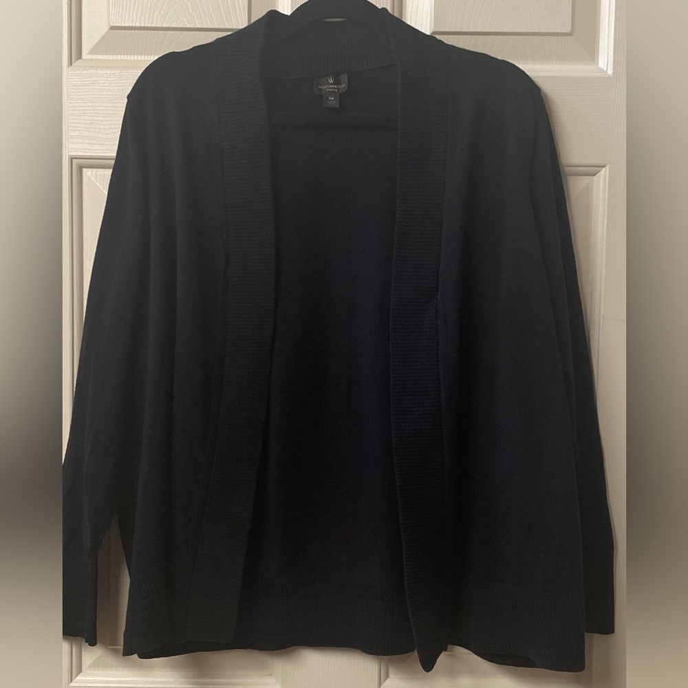 Worthington Women Long Sleeve Black Open Front Cardigan Sweater Size 3X